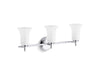 KOHLER K-38406-SC03 Bellera Three-light sconce with frosted shades, polished chrome