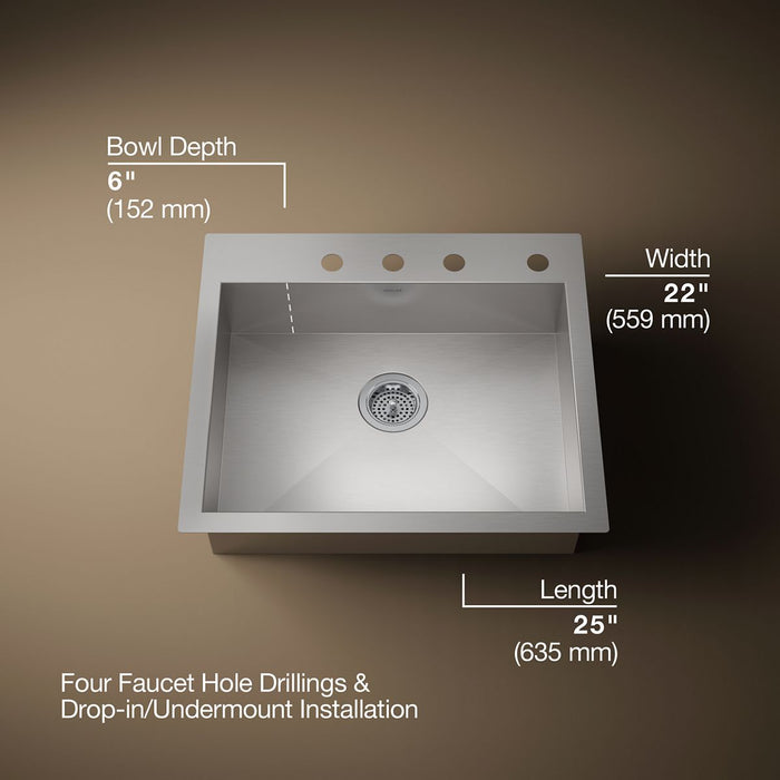 KOHLER K-3894 Vault 24" undermount single-bowl kitchen sink, stainless steel - view 5