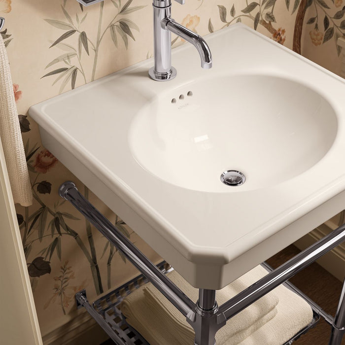 KOHLER K-39303-1 Claude 24" Rectangular Console Table Bathroom Sink, Dune with Polished Chrome - Shows close up detail of pro