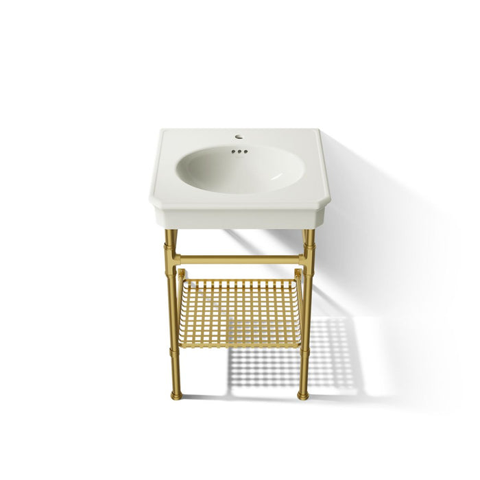 KOHLER K-39303-1 Claude 24" Rectangular Console Table Bathroom Sink, Dune with Vibrant Brushed Moderne Brass - Detail image o