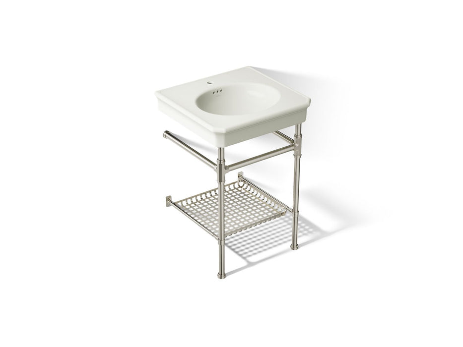 KOHLER K-39303-1 Claude 24" Rectangular Console Table Bathroom Sink, Dune with Vibrant Polished Nickel - 3/4 view of product