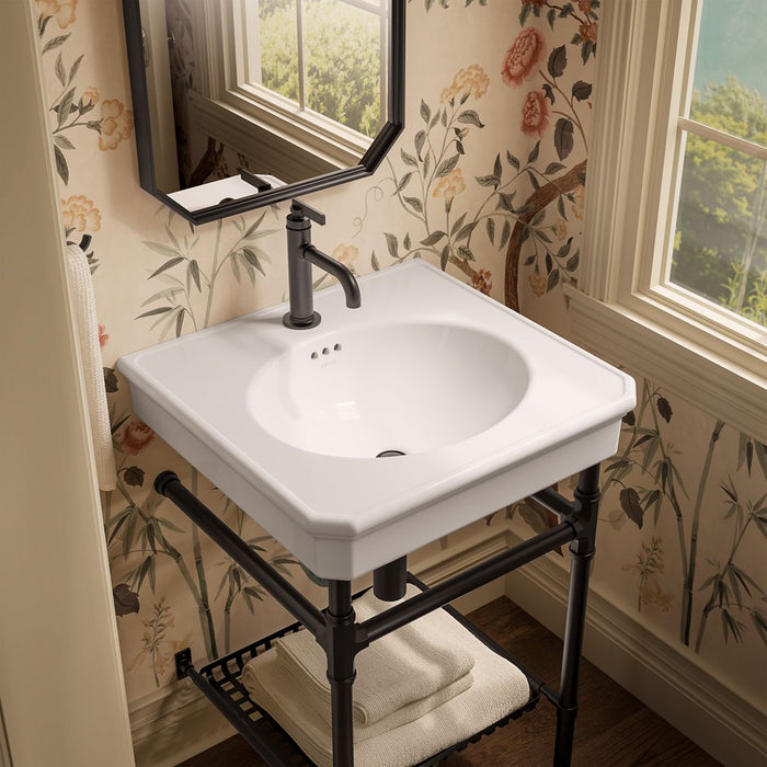KOHLER K-39303-1 Claude 24" Rectangular Console Table Bathroom Sink, White with Black - image focused on single product story
