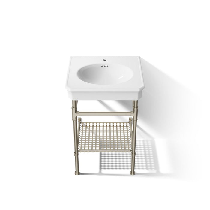 KOHLER K-39303-1 Claude 24" Rectangular Console Table Bathroom Sink, White with Brushed Nickel - Detail image of a product fe
