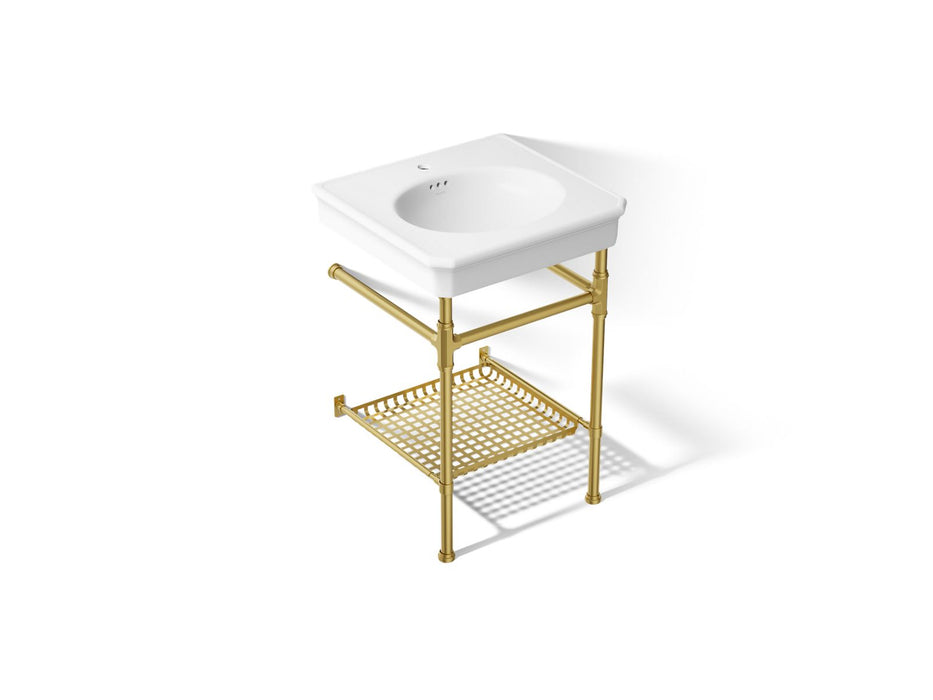 KOHLER K-39303-1 Claude 24" Rectangular Console Table Bathroom Sink, White with Vibrant Brushed Moderne Brass - 3/4 view of p