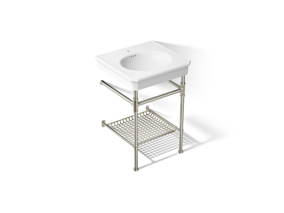 KOHLER K-39303-1 Claude 24" Rectangular Console Table Bathroom Sink, White with Vibrant Polished Nickel - 3/4 view of product