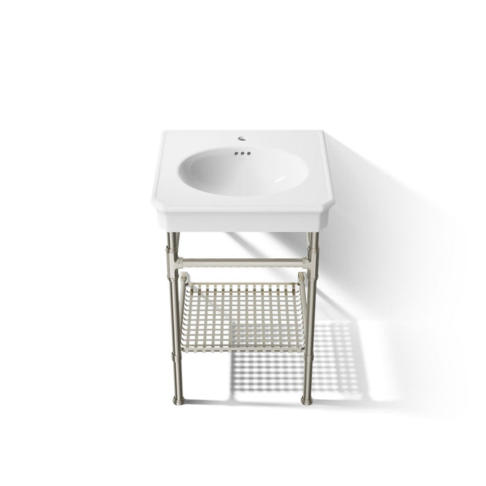 KOHLER K-39303-1 Claude 24" Rectangular Console Table Bathroom Sink, White with Vibrant Polished Nickel - Detail image of a p