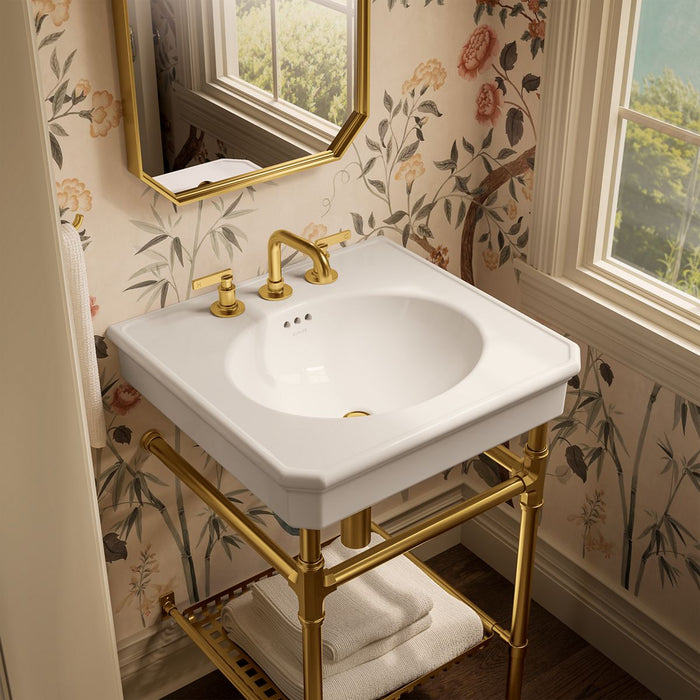 KOHLER K-39303-8 Claude 24" Rectangular Console Table Bathroom Sink, Dune with Vibrant Brushed Moderne Brass - image focused 