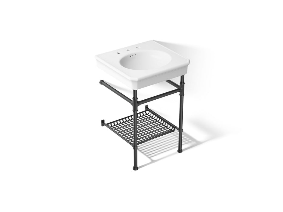 KOHLER K-39303-8 Claude 24" Rectangular Console Table Bathroom Sink, White with Black - 3/4 view of product