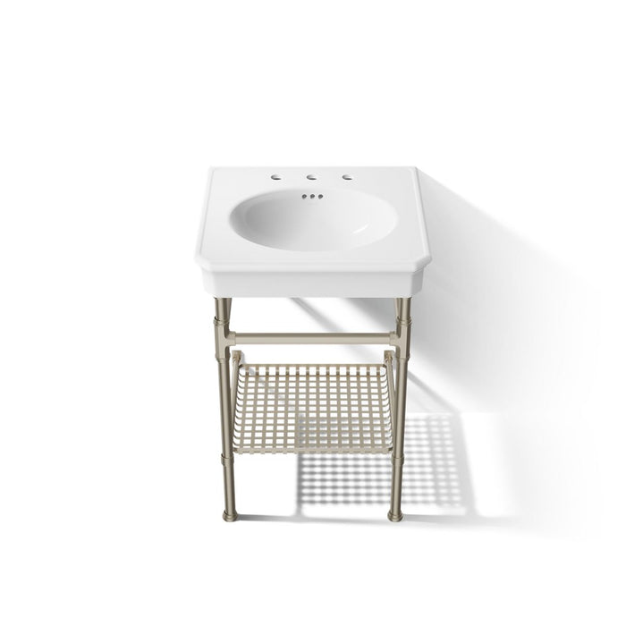 KOHLER K-39303-8 Claude 24" Rectangular Console Table Bathroom Sink, White with Brushed Nickel - Detail image of a product fe