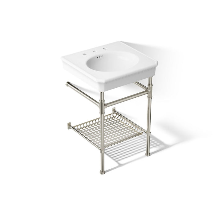KOHLER K-39303-8 Claude 24" Rectangular Console Table Bathroom Sink, White with Vibrant Polished Nickel - 3/4 view of product