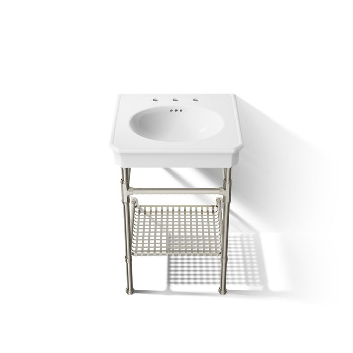 KOHLER K-39303-8 Claude 24" Rectangular Console Table Bathroom Sink, White with Vibrant Polished Nickel - Detail image of a p