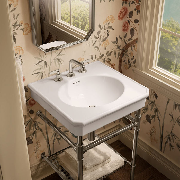 KOHLER K-39303-8 Claude 24" Rectangular Console Table Bathroom Sink, White with Vibrant Polished Nickel - image focused on si