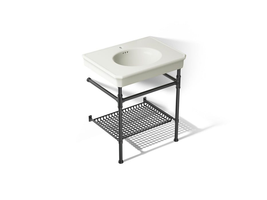 KOHLER K-39304-1 Claude 30" Rectangular Console Table Bathroom Sink, Dune with Matte Black - 3/4 view of product