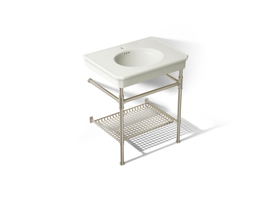 KOHLER K-39304-1 Claude 30" Rectangular Console Table Bathroom Sink, Vibrant Brushed Nickel - 3/4 view of product