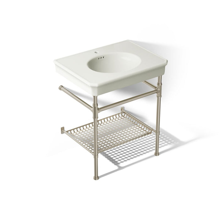 KOHLER K-39304-1 Claude 30" Rectangular Console Table Bathroom Sink, Vibrant Brushed Nickel - 3/4 view of product