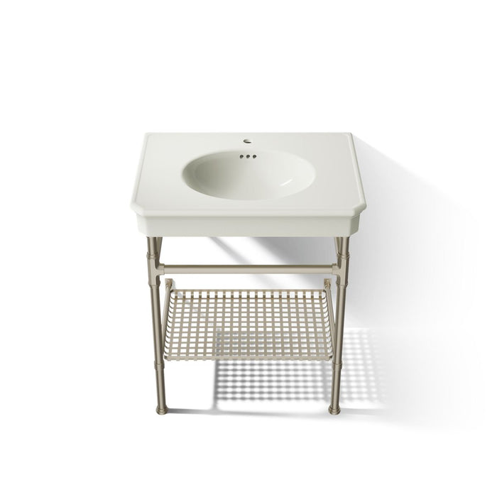 KOHLER K-39304-1 Claude 30" Rectangular Console Table Bathroom Sink, Vibrant Brushed Nickel - Detail image of a product featu