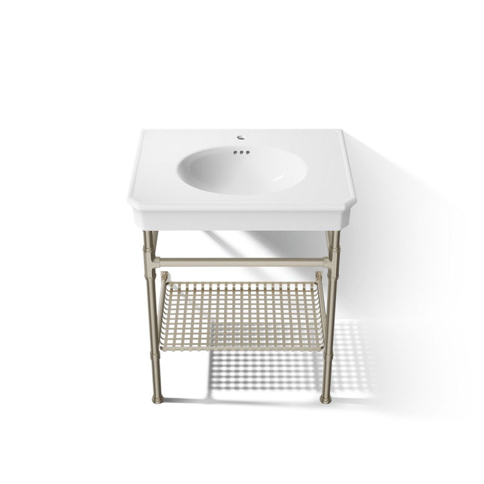 KOHLER K-39304-1 Claude 30" Rectangular Console Table Bathroom Sink, White with Brushed Nickel - Detail image of a product fe