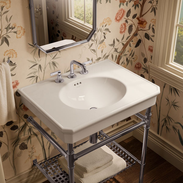 KOHLER K-39304-8 Claude 30" Rectangular Console Table Bathroom Sink, Dune with Polished Chrome - image focused on single prod