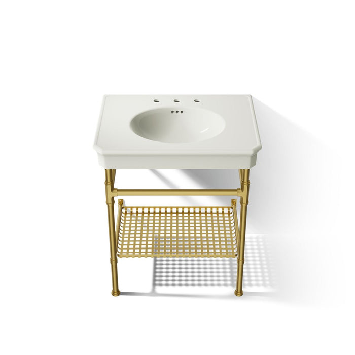 KOHLER K-39304-8 Claude 30" Rectangular Console Table Bathroom Sink, Dune with Vibrant Brushed Moderne Brass - Detail image o