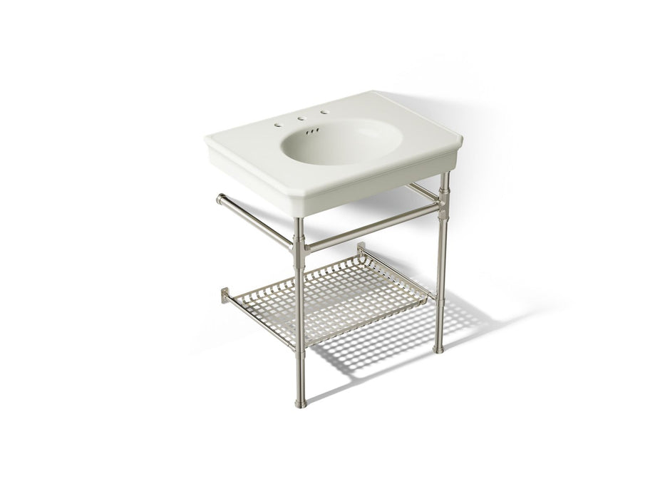KOHLER K-39304-8 Claude 30" Rectangular Console Table Bathroom Sink, Dune with Vibrant Polished Nickel - 3/4 view of product