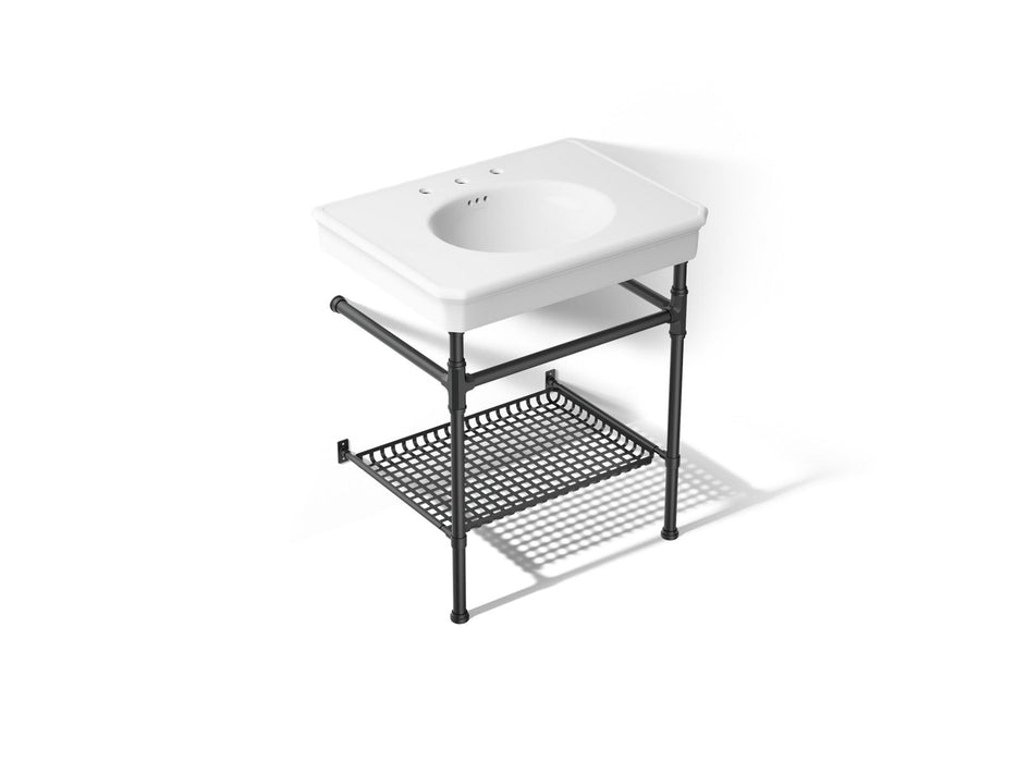 KOHLER K-39304-8 Claude 30" Rectangular Console Table Bathroom Sink, White with Black - 3/4 view of product