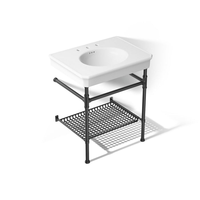 KOHLER K-39304-8 Claude 30" Rectangular Console Table Bathroom Sink, White with Black - 3/4 view of product