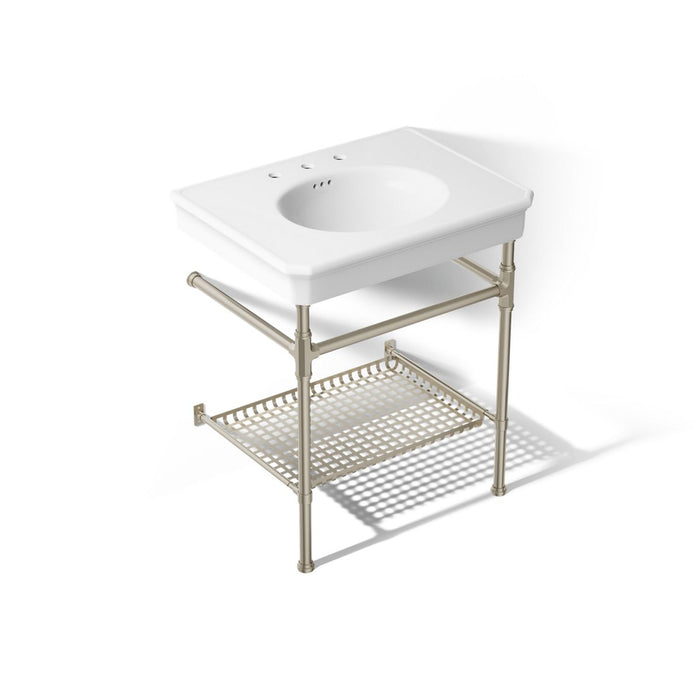 KOHLER K-39304-8 Claude 30" Rectangular Console Table Bathroom Sink, White with Brushed Nickel - 3/4 view of product