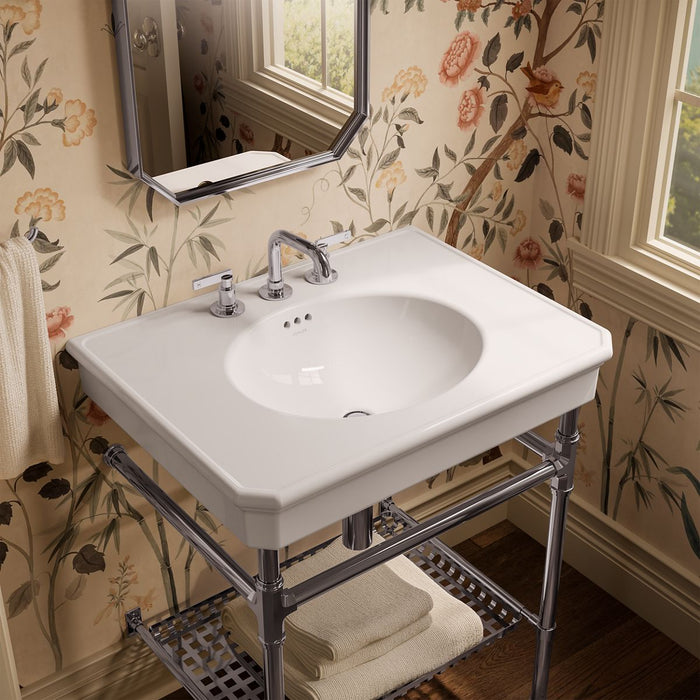 KOHLER K-39304-8 Claude 30" Rectangular Console Table Bathroom Sink, White with Polished Chrome - image focused on single pro