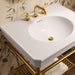 KOHLER K-39304-8 Claude 30" Rectangular Console Table Bathroom Sink, White with Vibrant Brushed Moderne Brass - Shows close u