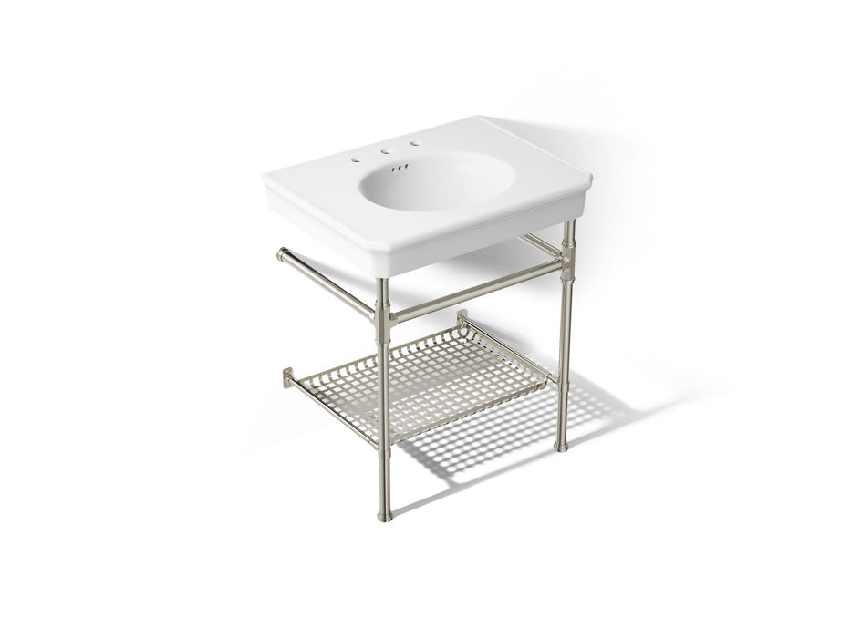 KOHLER K-39304-8 Claude 30" Rectangular Console Table Bathroom Sink, White with Vibrant Polished Nickel - 3/4 view of product