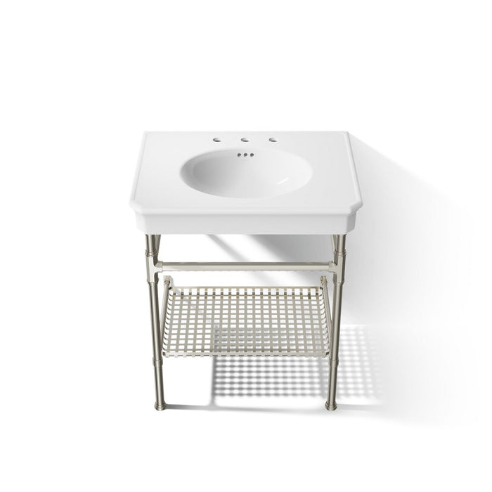 KOHLER K-39304-8 Claude 30" Rectangular Console Table Bathroom Sink, White with Vibrant Polished Nickel - Detail image of a p