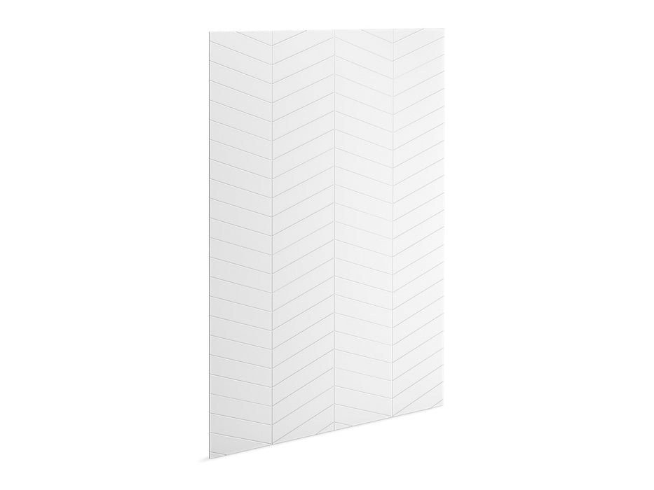 KOHLER K-39438-T09 Stoneridge 96" x 60" shower back wall with chevron design, honed white