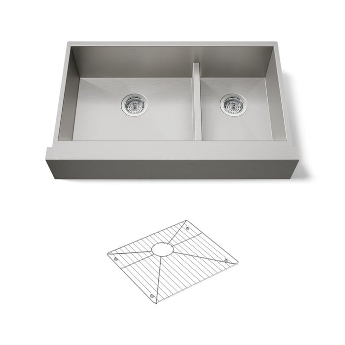 KOHLER K-3945 Vault Smart Divide 35-1/2" undermount double-bowl farmhouse kitchen sink, stainless steel - view 5