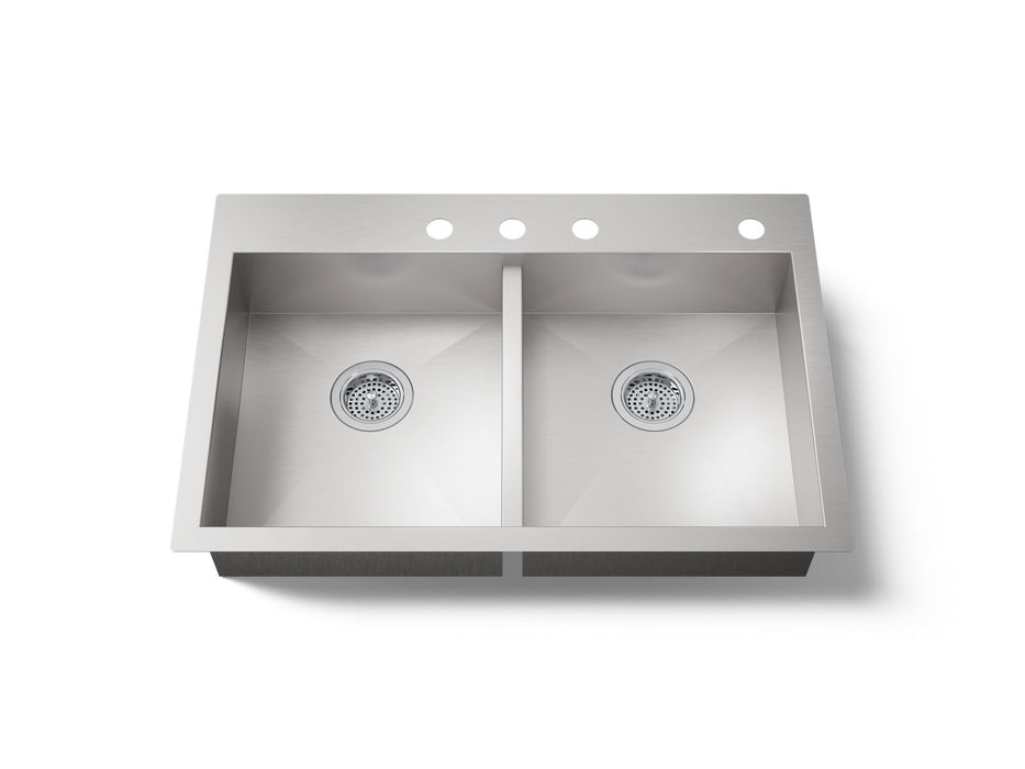 KOHLER K-3996-4 Vault 33" top-/undermount double-bowl kitchen sink, stainless steel