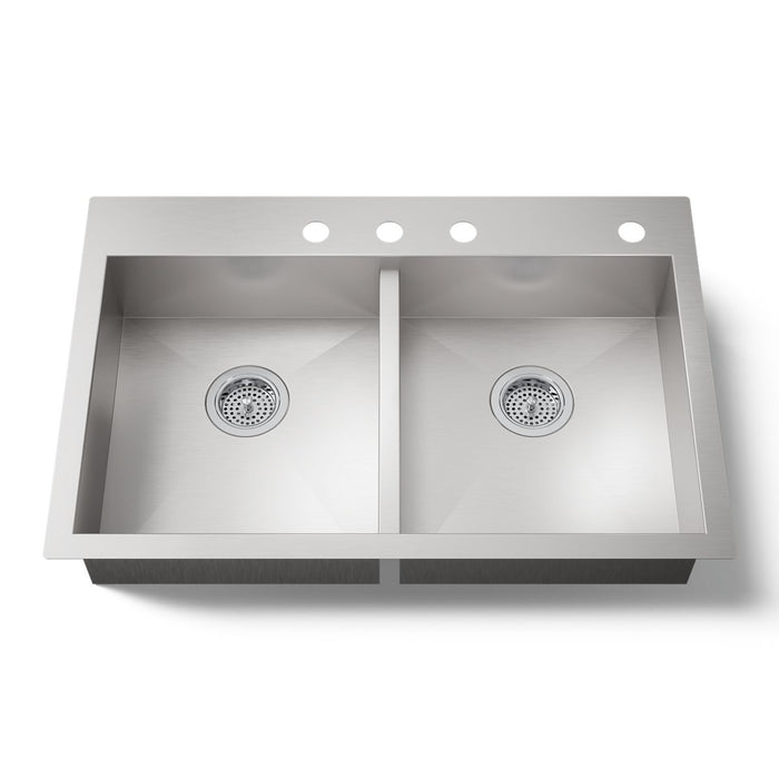 KOHLER K-3996-4 Vault 33" top-/undermount double-bowl kitchen sink, stainless steel - view 4