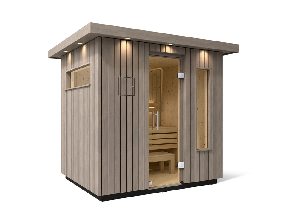 KOHLER K-40044-1FNC C2 Three-person outdoor sauna, weathered grey spruce