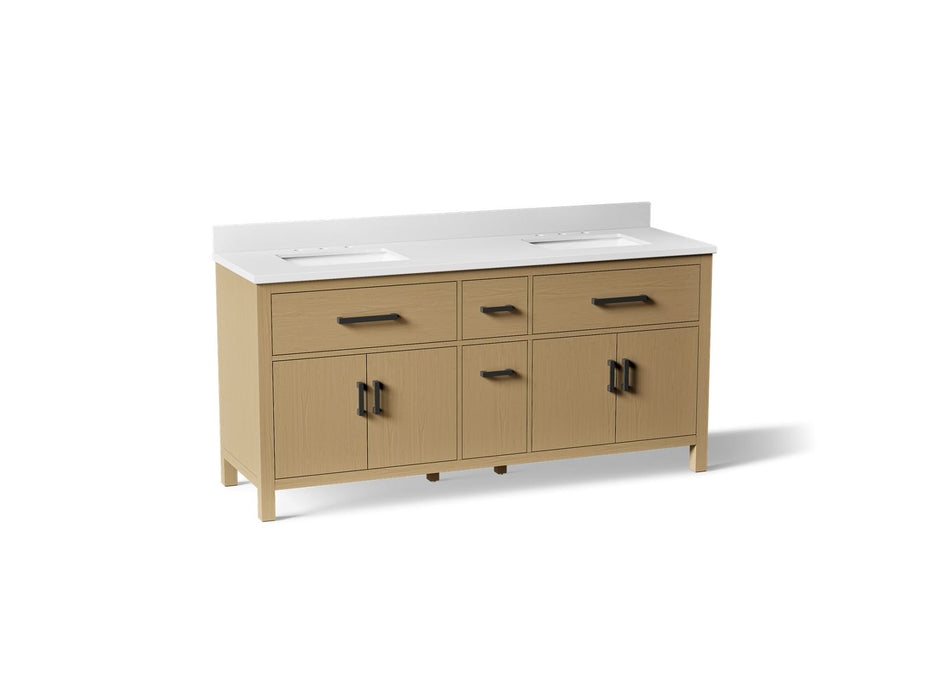KOHLER K-40642-BD1 Kresla 72" bathroom vanity cabinet with sinks and quartz top, light oak