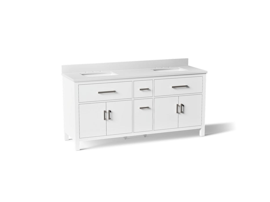 KOHLER K-40642-BD1 Kresla 72" bathroom vanity cabinet with sinks and quartz top, white