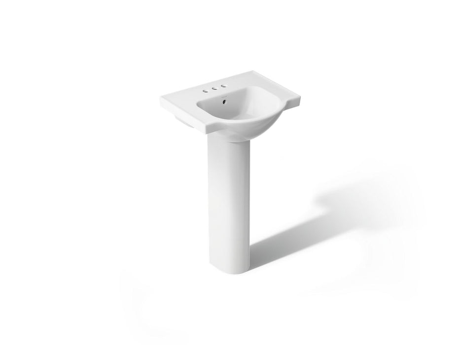 KOHLER K-5265-4 Veer 21" Rectangular Pedestal Bathroom Sink, White - 3/4 view of product