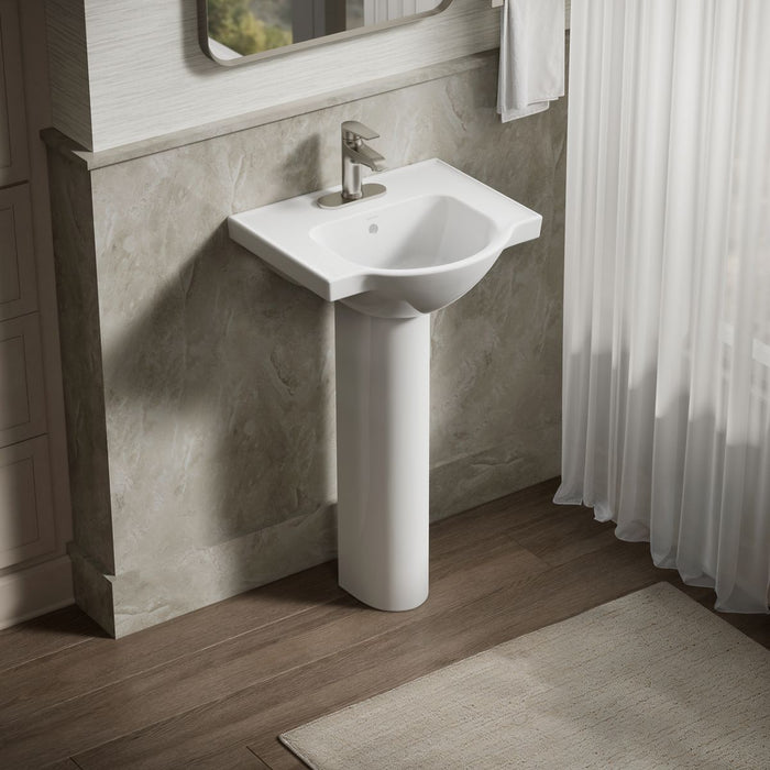 KOHLER K-5265-4 Veer 21" Rectangular Pedestal Bathroom Sink, White - image focused on single product story