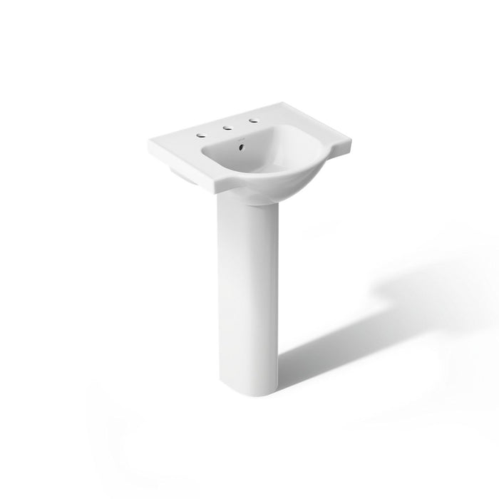 KOHLER K-5265-8 Veer 21" Rectangular Pedestal Bathroom Sink, White - 3/4 view of product