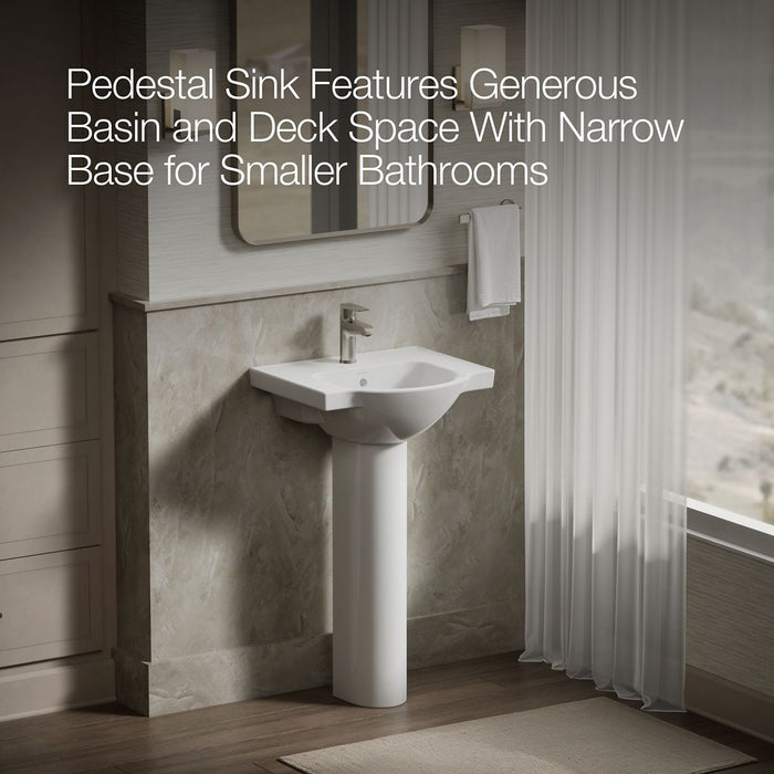 KOHLER K-5265-1 Veer 21" rectangular pedestal bathroom sink, white - view 3