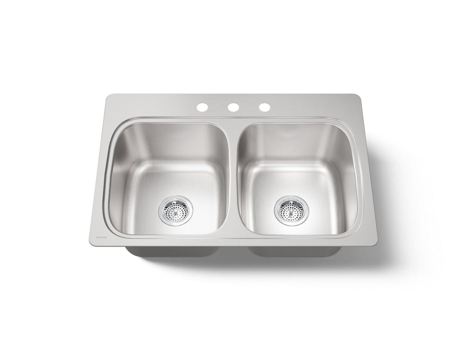 KOHLER K-5267-3 Verse 33" top-mount double-bowl kitchen sink, stainless steel