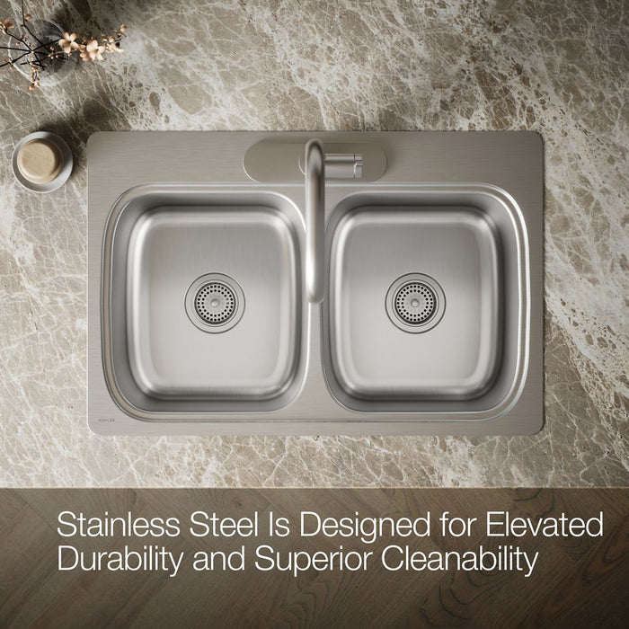 KOHLER K-5267-3 Verse 33" top-mount double-bowl kitchen sink, stainless steel - view 3