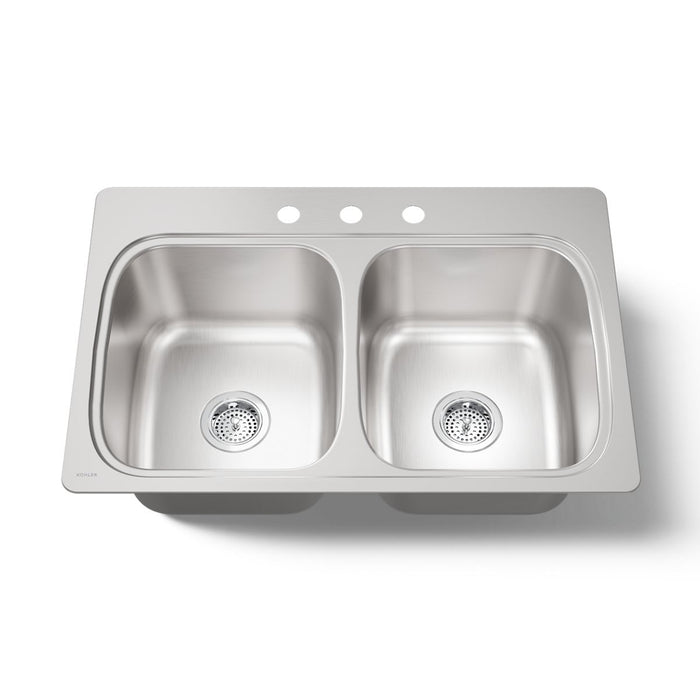 KOHLER K-5267-3 Verse 33" top-mount double-bowl kitchen sink, stainless steel - view 4