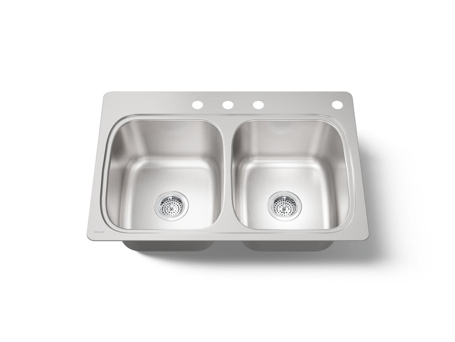 KOHLER K-5267-4 Verse 33" top-mount double-bowl kitchen sink, stainless steel