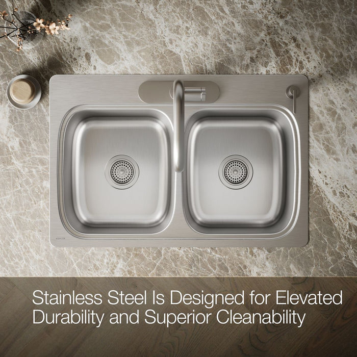 KOHLER K-5267-4 Verse 33" top-mount double-bowl kitchen sink, stainless steel - view 3