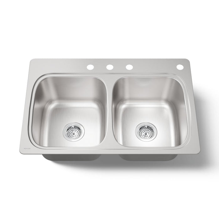 KOHLER K-5267-4 Verse 33" top-mount double-bowl kitchen sink, stainless steel - view 4