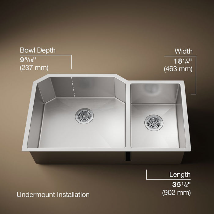 KOHLER K-5282 Strive 35-1/2" undermount double-bowl kitchen sink