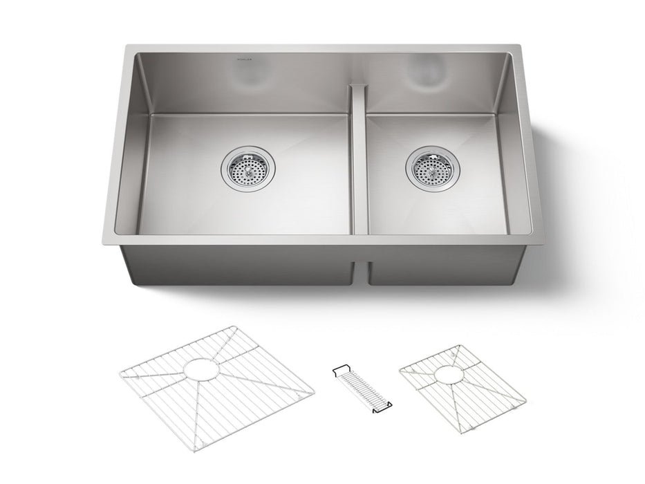 KOHLER K-5284 Strive Smart Divide 32" undermount double-bowl kitchen sink, stainless steel